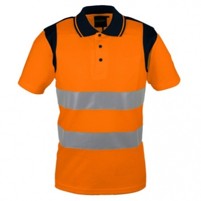 Polo de alta visibilidade laranja com faixas refletoras cinzentas