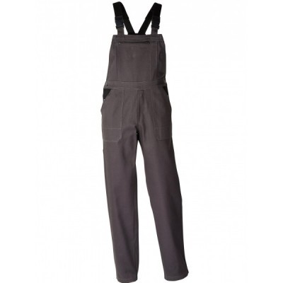 Macacão de trabalho cinzento escuro com alças pretas ajustáveis