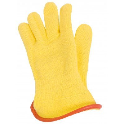 Luvas amarelas de malha com punho laranja