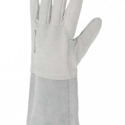 Luva de proteção cinzenta clara de couro com extensão para antebraço