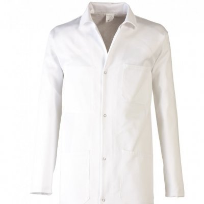 Bata branca com gola e tres bolsos