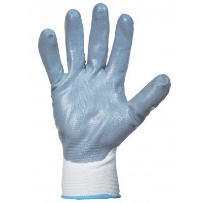 Luva de trabalho azul e branca em fundo branco