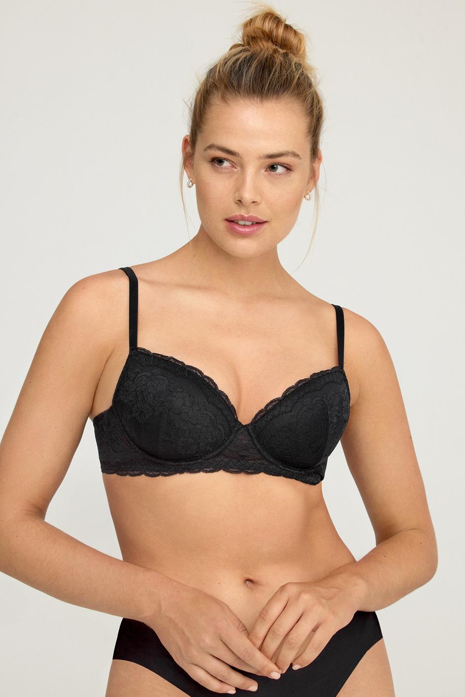 Soutien preto com renda floral e alças finas