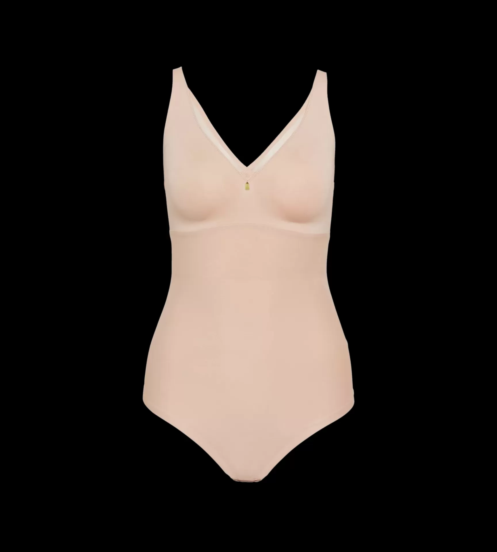 Body feminino bege claro com decote em V e alças largas