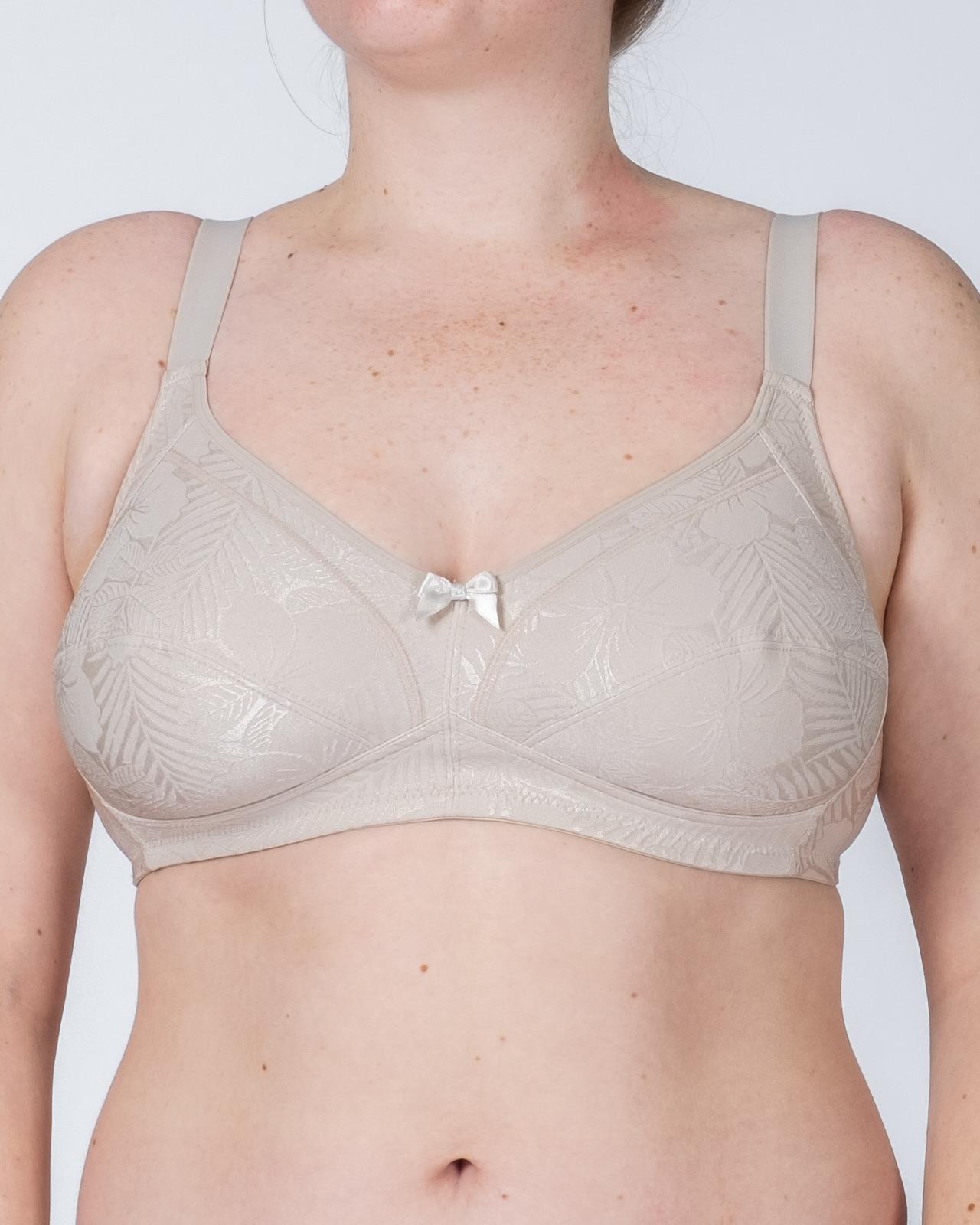 Soutien bege claro com padrão floral texturizado e laço no centro