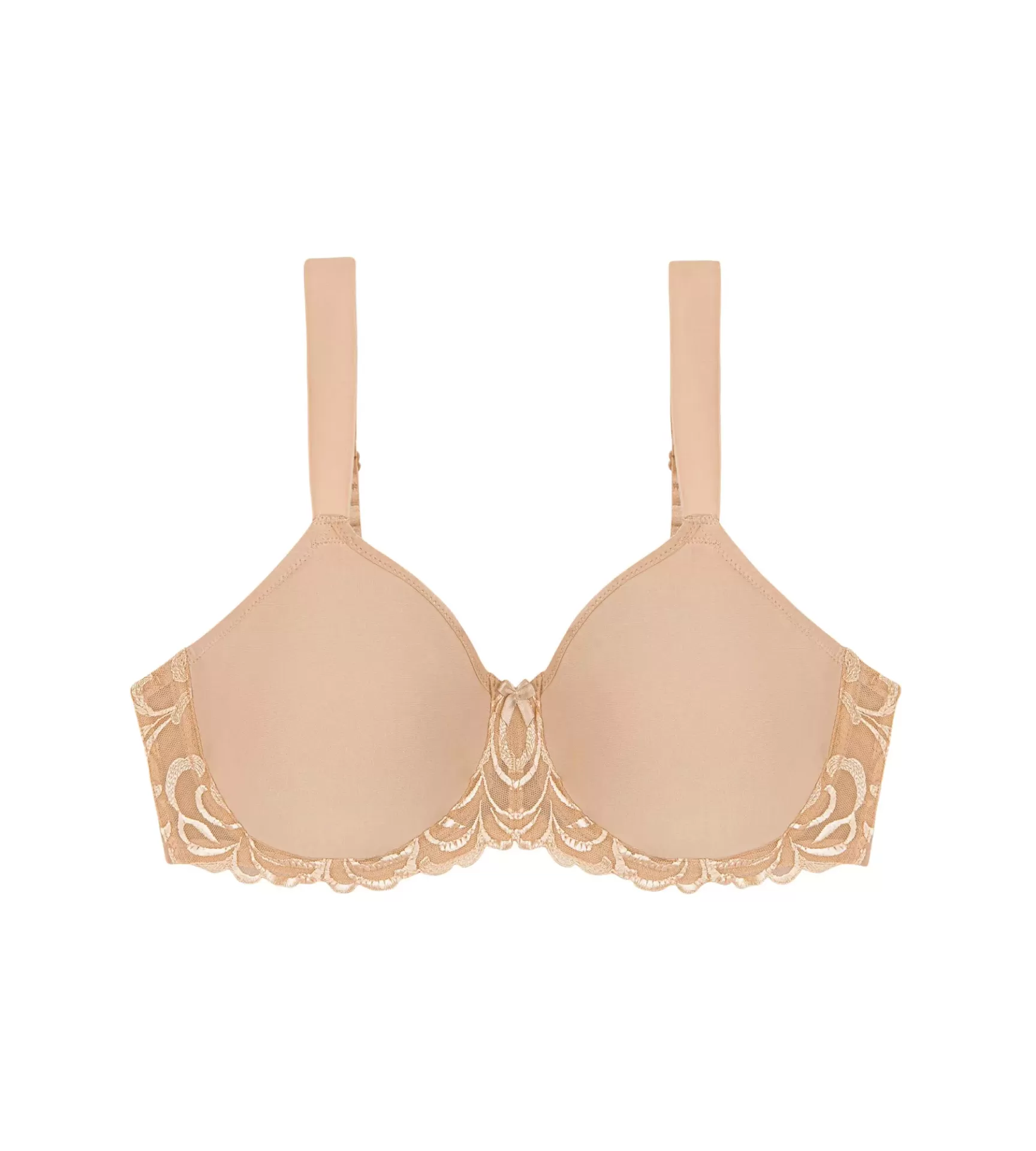 Sutiã bege com copas lisas e detalhe em renda floral