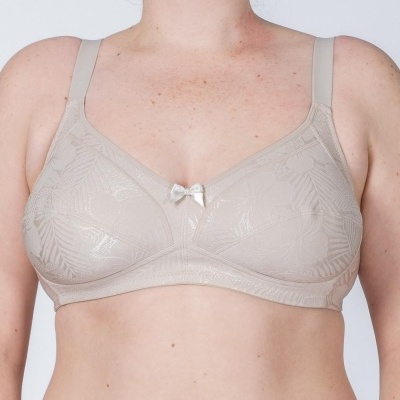 Soutien bege claro com padrão floral texturizado e laço no centro