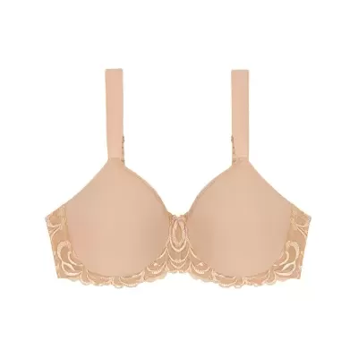 Sutiã bege com copas lisas e detalhe em renda floral