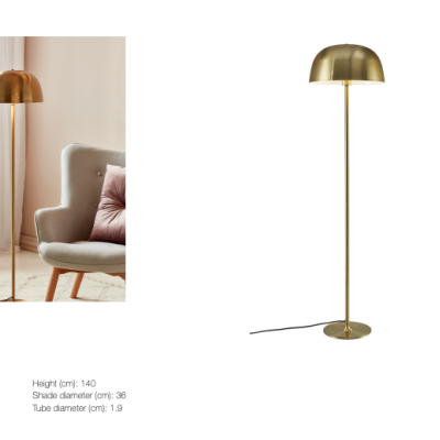 Candeeiro de pé dourado com cúpula arredondada