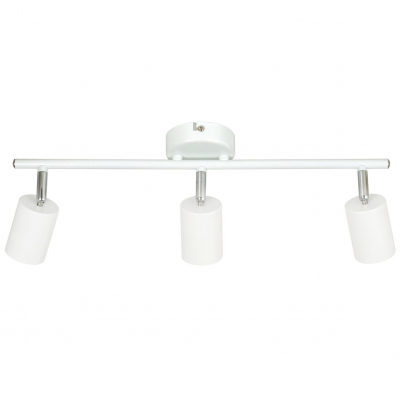 Candeeiro de teto trilho com três spots orientáveis em metal branco e cromado