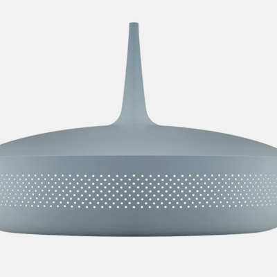 Luminária suspensa cinza claro com padrão de pequenos furos circulares