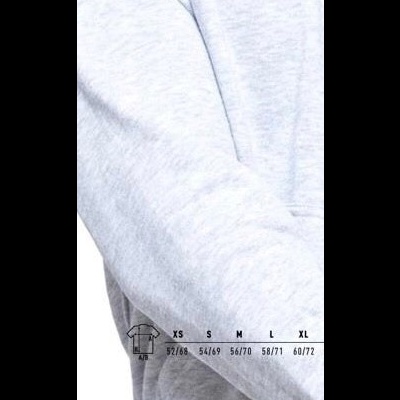 Manga de camisola cinzenta clara com tamanho XS a XL e medidas em cm