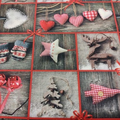 TECIDO INDIGO NATAL  Cinza/Vermelho T1330