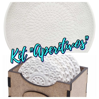Kit "Aperitivos" prato + bases copos resina 5253