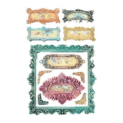 Elementos decorativos vintage com molduras coloridas e ornamentadas