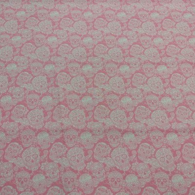 TECIDO FABRICART Caveiras mexicanas rosa/branco