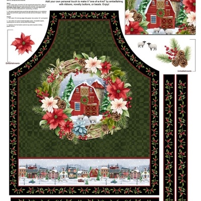 Tecido painel avental Henry Glass & Co. Green || Hollyville Manor Jan Mott 3521