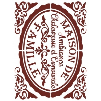 Etiqueta decorativa oval castanha com texto e ornamentos florais