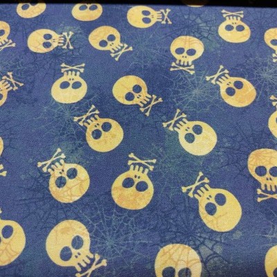 TECIDO INDIGO caveiras fundo azul