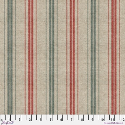 Tecido riscado vermelho e verde com régua de medida na base