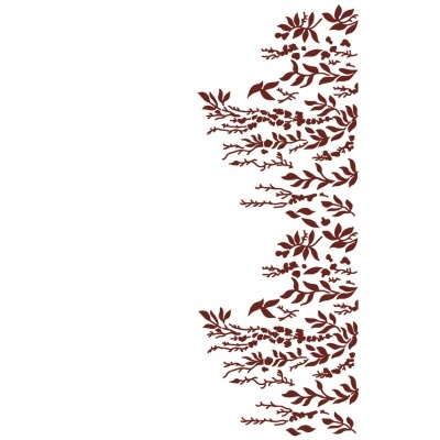 Padrão vertical decorativo de folhas e ramos castanho avermelhados sobre fundo branco