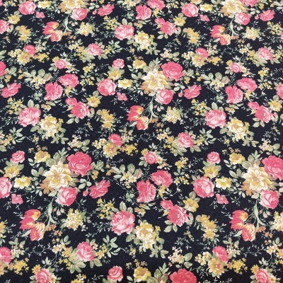 Tecido linho de algodão SEVENBERRY B87505Z D/3-7 Preto/Rosa-Creme T1404B