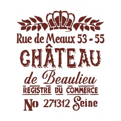 Selo decorativo vermelho com texto em francês e coroa em fundo branco