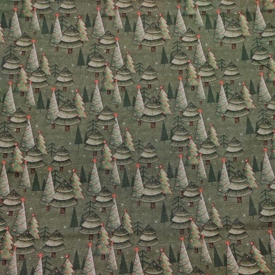 Tecido F&F Natal pinheiros fundo verde NAT008