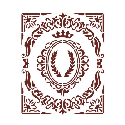 Padrão decorativo castanho com flores, ramas e coroa em fundo branco