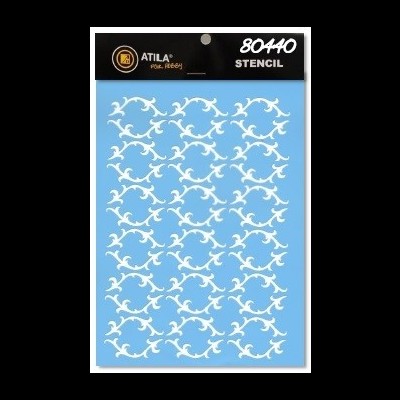 Stencil decorativo ATILA 80440 com padrões brancos em fundo azul