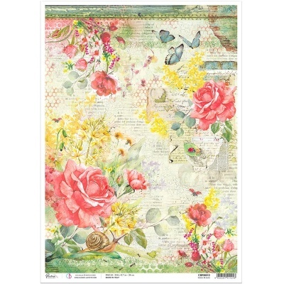 PAPEL DE ARROZ A3 Roses & Bugs CIAO BELLA CBRM012