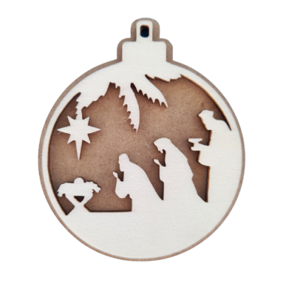 Bola recortada com fundo em MDF  "Reis Magos a adorar o menino"  8cm 98473