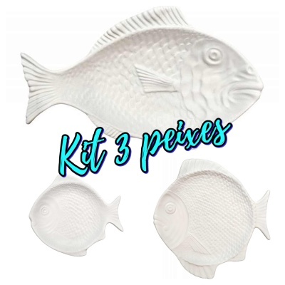 Kit "3 peixes" pratos resina 495051
