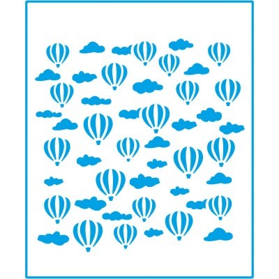 Padrão de balões de ar quente e nuvens azuis sobre fundo branco