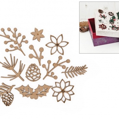 KITS PINHAS+FOLHAS+AZEVINHOS 3-7X0.3CM MDF 741908