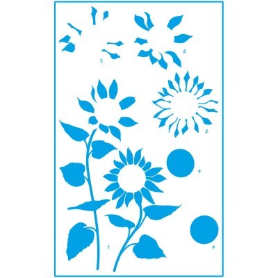 Stencil azul com formas de girassóis e números