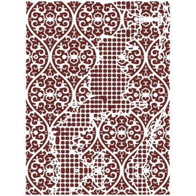 Padrão decorativo em branco e castanho com motivos florais e quadriculados