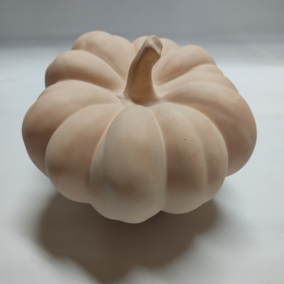 Abóbora decorativa bege claro sobre superfície branca