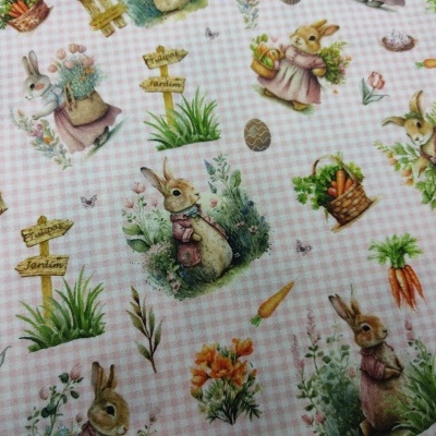 Tecido Denise Sá "Coelhinhos" rosa C03