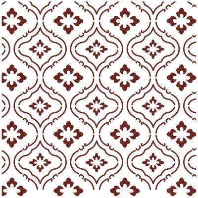 Padrão decorativo com motivos florais e geométricos marrons em fundo branco