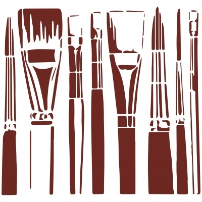 Pincéis de pintura estilizados em castanho sobre fundo branco