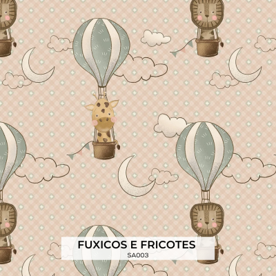 Tecido F&F BALÕES SAFARI ROSÊ  SA003