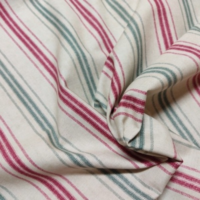 Tecido de algodão listrado em vermelho, azul e cinza