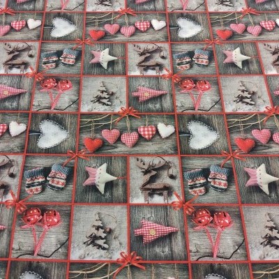 TECIDO INDIGO NATAL  Cinza/Vermelho T1330