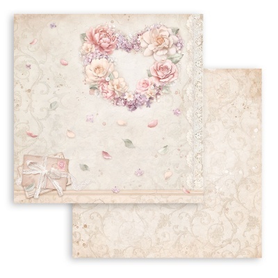 Papel decorativo com padrão floral e coração de flores
