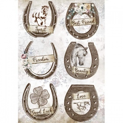 PAPEL ARROZ A4 Romantic Horses horseshoes DFSA4583