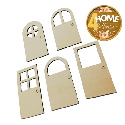 Aplicações de madeira sortidas Portas 5 modelos +/- 8cm   98540