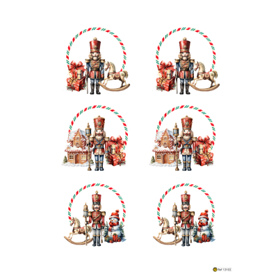 Etiquetas redondas de Natal com soldadinhos e presentes