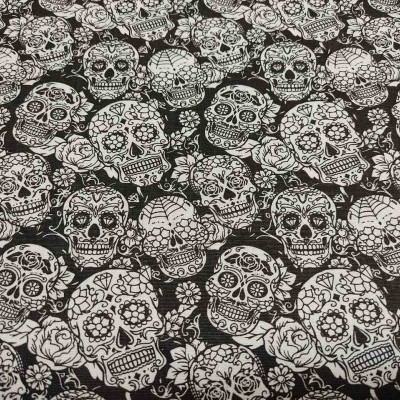 TECIDO FABRICART Caveiras mexicanas preto/branco