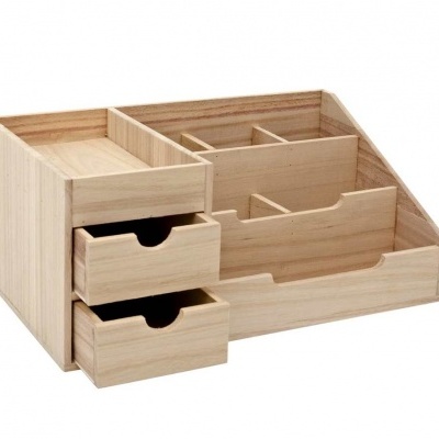 Organizador de secretária em madeira com gavetas e compartimentos